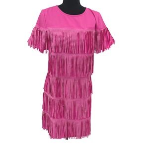 Mainstrip Fringe Dress Womens M Pink Polyester Western Studded Festival Boho